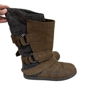 Sorel Chipahko Fleece Lined Tall Leather Botos Brown Buckle Winter Boots Size 8